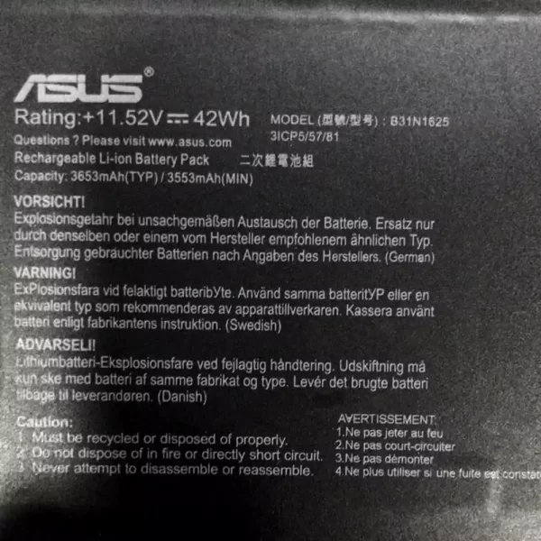 Batterie pour ordinateur portable ASUS B31N1625 – Image 2