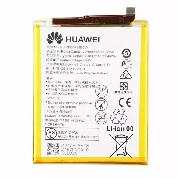 Batterie Interne HB366481ECW pour Huawei P9,P10 lite,G9,G9 lite,Honor 8,Honor 5c,nova 3e