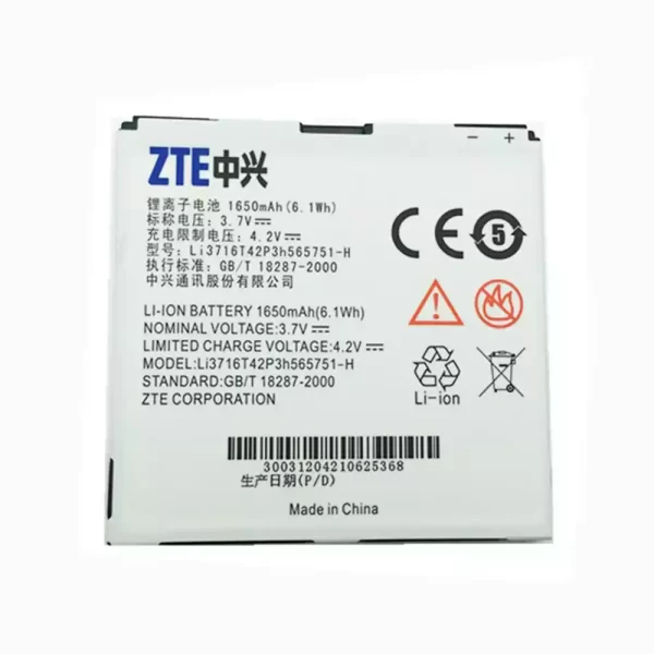 Batterie Interne LI3716T42P3H565751-H pour ZTE V889D,N880E,N860,N855D,U885,U880E