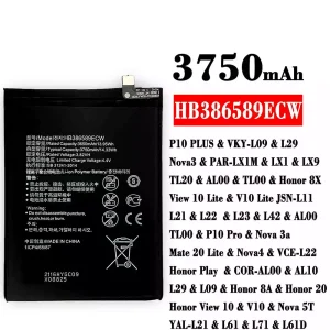 Batterie HB386589ECW pour HUAWEI P10 PLUS /Honor 8X / View 10 Lite / V10 Lite / P10 Pro / Nova 3a /Mate 20 Lite / Nova4  / Honor 8A / Honor 20 / Honor View 10 / V10 / Nova 5T