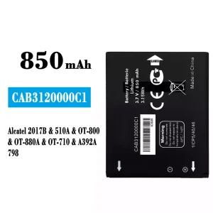Batterie CAB3120000C1 pour Alcatel 2017B/510A/798/OT-800/OT-880A/OT-710/A392A