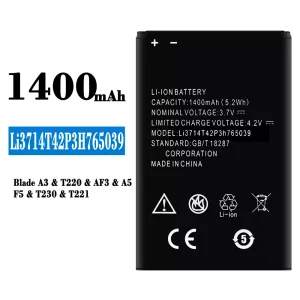 Batterie Li3714T42P3H765039 pour ZTE Blade A3/T220/AF3/A5/F5/T230/T221