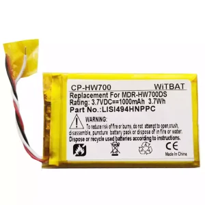 Batterie de remplacement pour casque Sony Walkman NWZ-A15,NWZ-A16,NWZ-A17,MDR-HW700DS